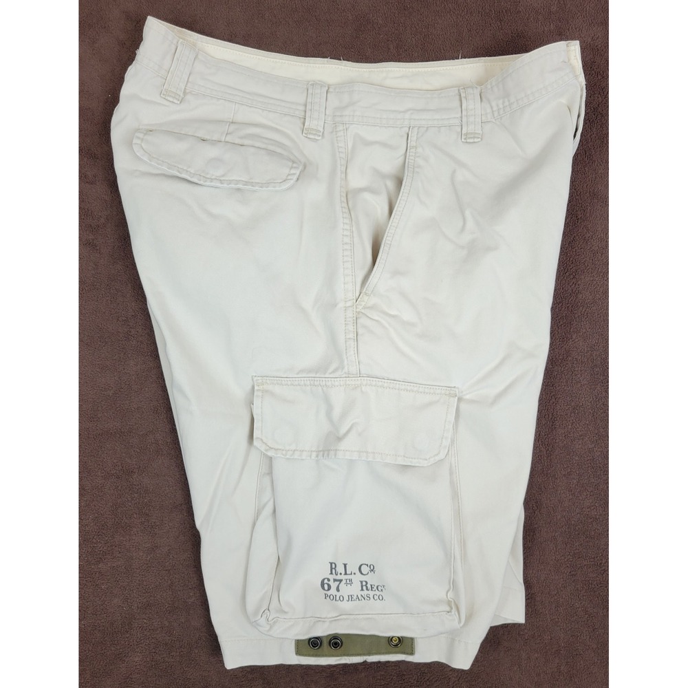 Polo Jeans Co Ralph Lauren Mens 36 Cargo Shorts Cream Military 67th Reg Cotton - Picture 1 of 9